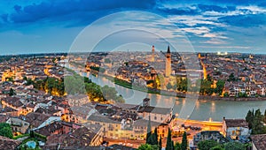 Verona Italy panorama night city skyline