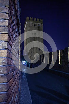 Verona, Italy â€“ March 2019. Castelvecchio Bridge, Brick & marble bridge with 3 spans & arches, built in the 14th century &