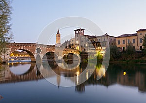 Verona and Ponte Pietra at twilight