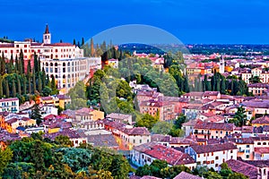 Verona rooftops and Opera Don Calabria evening view