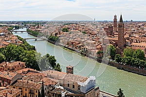 Verona skyline with Adige river at noon.