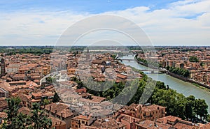 Verona skyline with Adige river at noon.