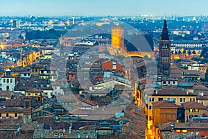 Verona skyline at night, Italy