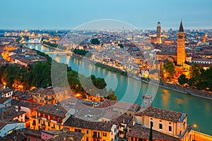 Verona skyline at night, Italy