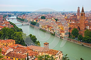 Verona skyline at night, Italy