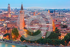 Verona skyline at night, Italy