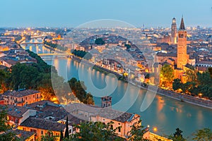 Verona skyline at night, Italy