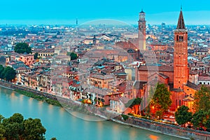 Verona skyline at night, Italy