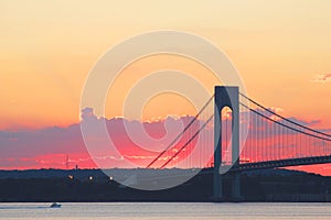 Verrazano Bridge at sunset in New York.