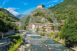 Verres on a sunny summer day. Aosta Valley, northern Italy.