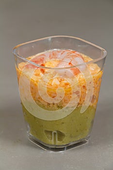 Verrine with crab, avocado and shrimp