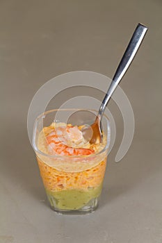 Verrine with crab, avocado and shrimp