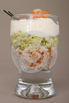 Verrine, glass of cream,avocado and salmon