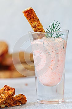 Verrine. Mousse of smoked salmon trout