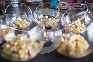 Verrine of pear foie gras and pine nuts