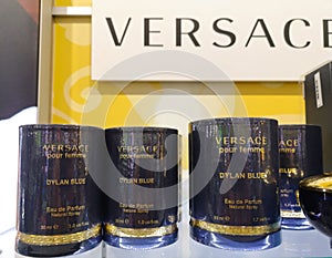 Versace Dylan Blue Pour Femme perfume water put up for sale on January 15, 2020 at a shopping mall in Russia, Kazan, Ibragimov