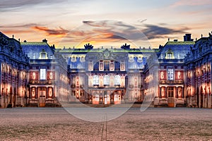 Versailles palace outside Paris at night, France