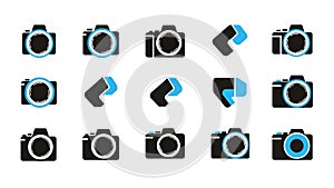 Modern Camera Icons and Abstract Design Elements Set