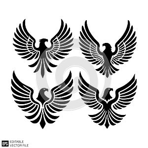 Stylized Eagle and Phoenix Bird Logos Set