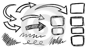 Hand Drawn Doodle Arrows, Frames, and Design Elements Set