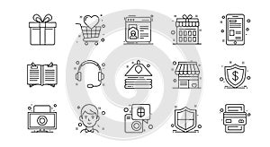 E-commerce and Online Services Line Icon Set