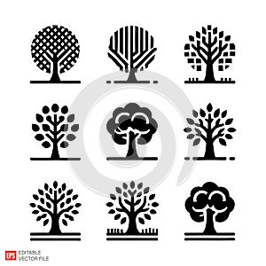 Stylized Tree Icons Set - Vector Graphics Collection