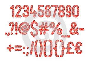 Versatile Collection of Red Romance Numbers and Punctuation for Various Uses