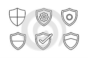 Security and Protection Shield Icons Set - Line Art Vector