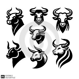 Bull and Ox Head Logos Set - Vector Collection