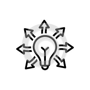 Black line icon for Versatile Idea, flexible and bulb