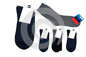 Versatile, new, warm socks on white background.