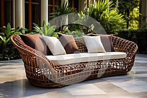Versatile Outdoor rattan chairs sofa. Generate Ai photo