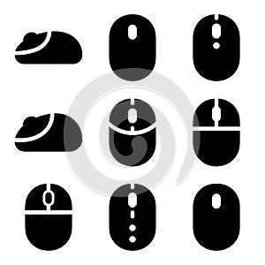 A versatile set of black solid computer mouse icons for web and graphic design