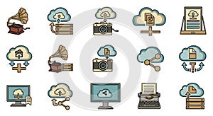 Technology Evolution Icon Set: Cloud Computing and Vintage Media