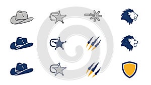 Wild West, Strength, and Protection Vector Icon Set
