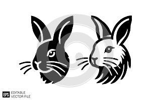 Stylized Rabbit Head Logo Set - Black and White Vector Icons