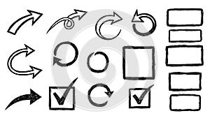 Hand Drawn Doodle Arrows, Frames, and Checkmarks Vector Set