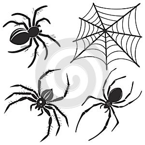 Spiders and Web Vector Silhouettes