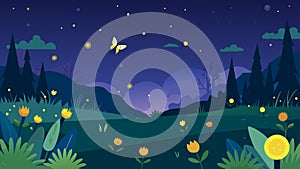 Verses that describe the delicate dance of fireflies in a moonlit meadow a symbol of natures magic and wonder.. Vector photo