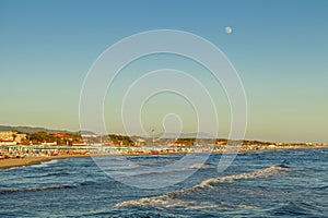 Versilia coast view on the sunset