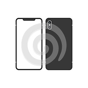 version of black slim smartphone similar to iphone x with blank screen. vector icon.