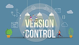Version control technology git code programming with modern icon and team developer people