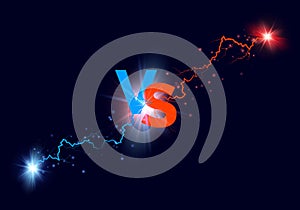 Versus background. Blue and red forces lights with text VS. Vector illustration