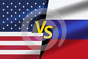 Versus Battle Background. USA VS Russia fight and battle. Concept with flag of United States of America and Russian Federation.