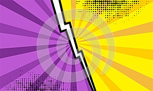 Versus battle comic template illustration purple and yellow sides pop art design