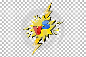 Versus comic design with lightning. Yellow flash with halftone vs symbol. Vector illustration