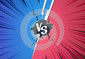 Versus comics background. Superhero pop art battle, cartoon halftone style, retro VS challenge template. Vector versus