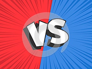 Versus compare. Red VS blue battle conflict frame, confrontation clash and fight comic vector illustration background