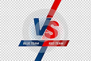 Versus duel headline. Battle red vs blue team frame, game match competition and teams confrontation isolated vector