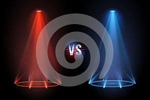 Versus flooring. Battle projector shining pedestal floor for vs boxing confrontation match. Vector illustration